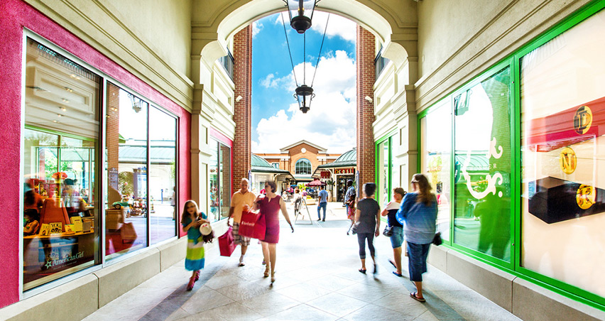 Shoppers exploring Easton Town Center in Columbus, OH