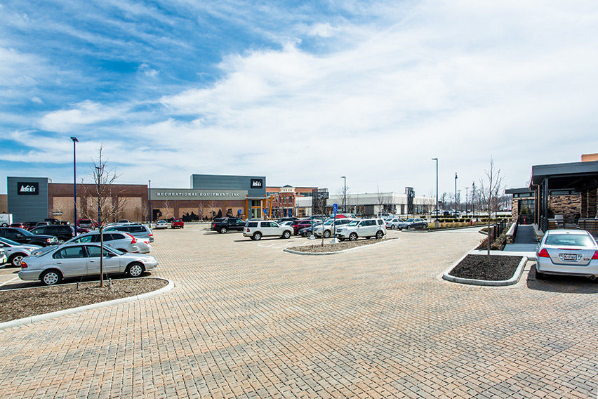 View from the parking lot of REI Outdoor storefront