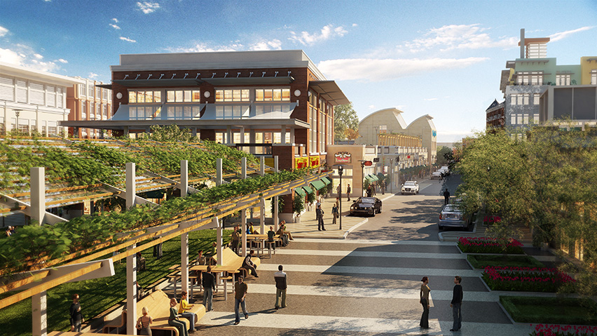 Rendering of outdoor seating at Liberty Center in North Cincinnati
