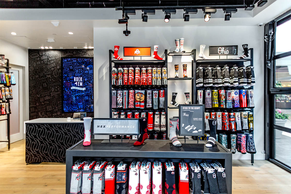 Sock display in Rock-em-Socks store in Ohio