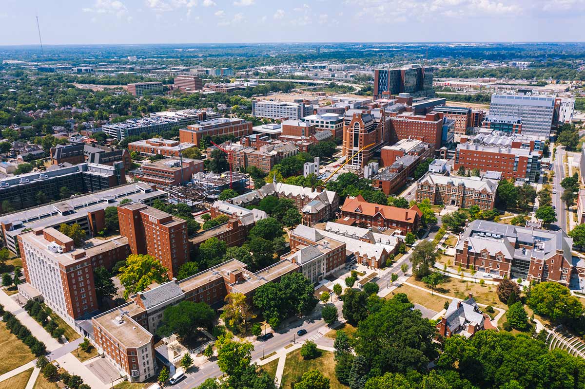 Aerial view of The Ohio State University campus